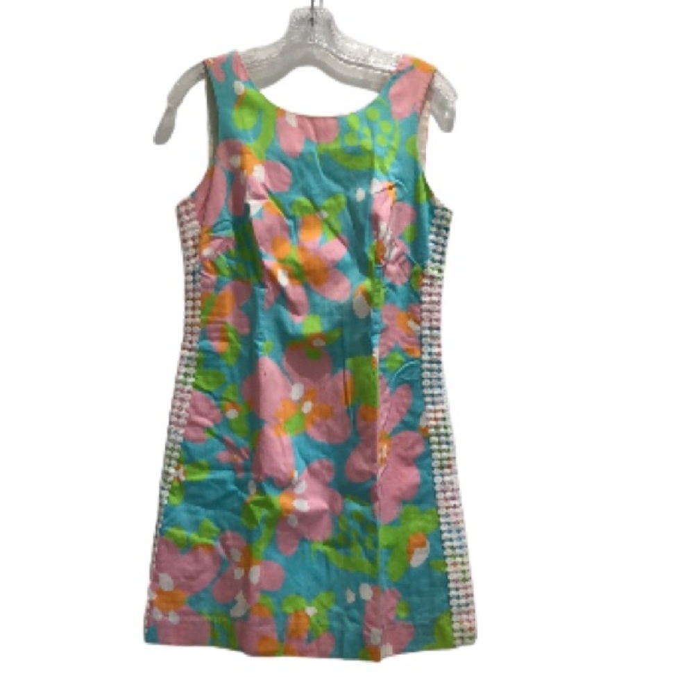 Lilly Pulitzer Aqua Pink Green Floral Sleeveless Shift Dress